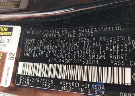 2025 Toyota Camry Se из США, поврежденный, VIN 4T1DAACK6SU150381